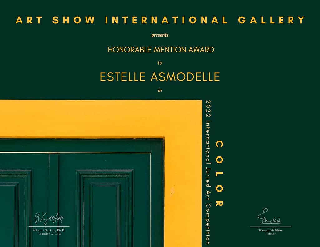 Estelle Asmodelle wins honorable mention at Art Show International 'Color' 2022.
